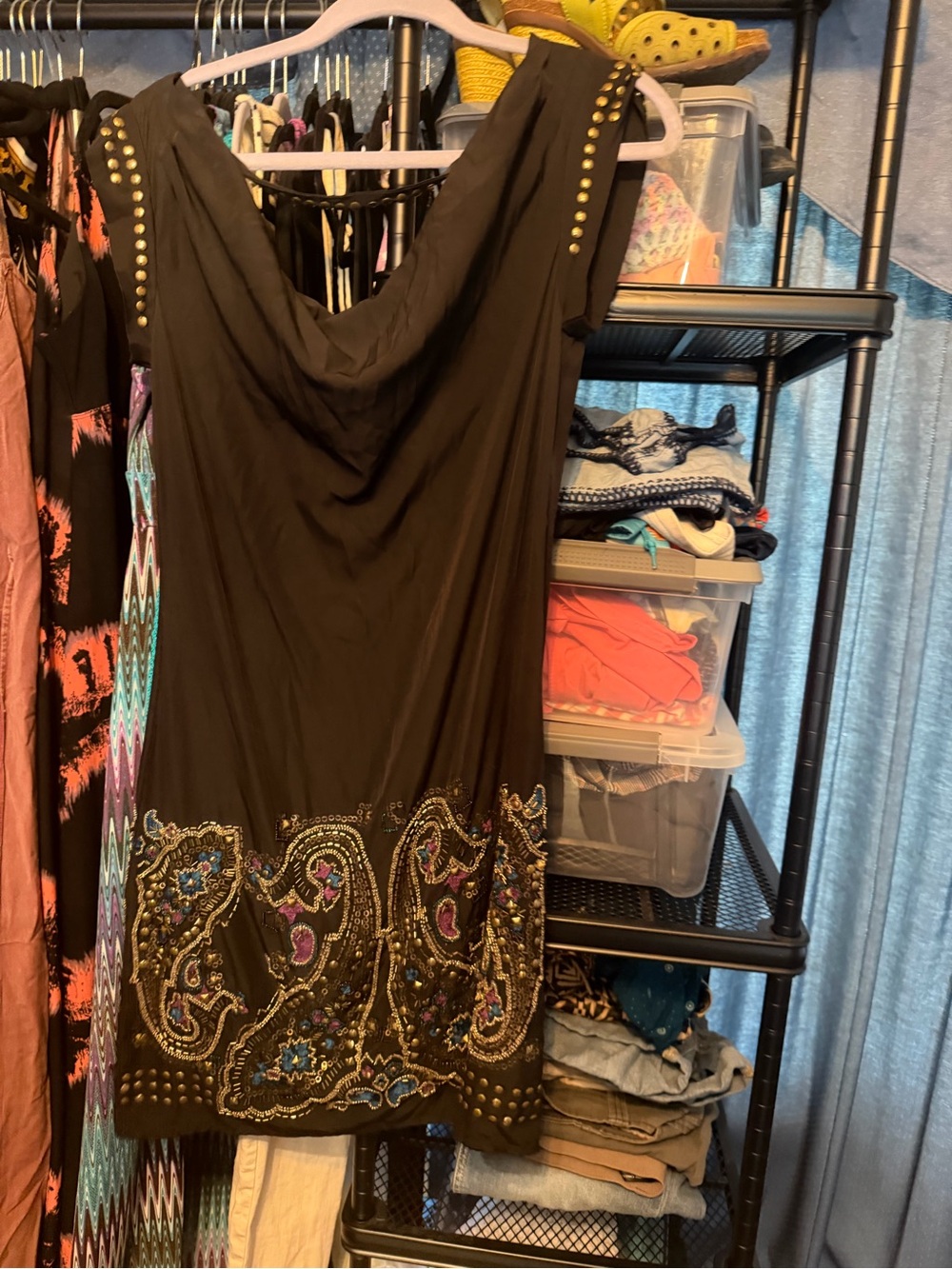 Black Embellished Cowl Neck Dress